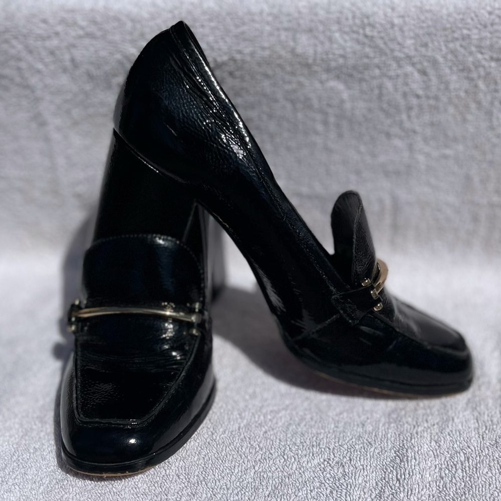 Enzo Angiolini Leather Block Heel Loafer Pumps